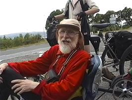 A jolly couple stop to talk about their adventures on their recumbent tandem at North Kessock, just a few miles from Inverness